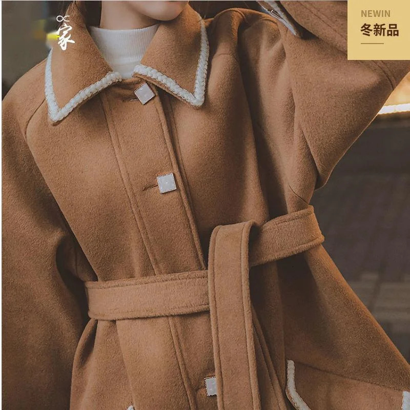 Women Blends 2023 Autumn Winter Thickened Insulation Mid Length High End Temperament Korean Version Loose Slim Fit Woolen Coat 231130
