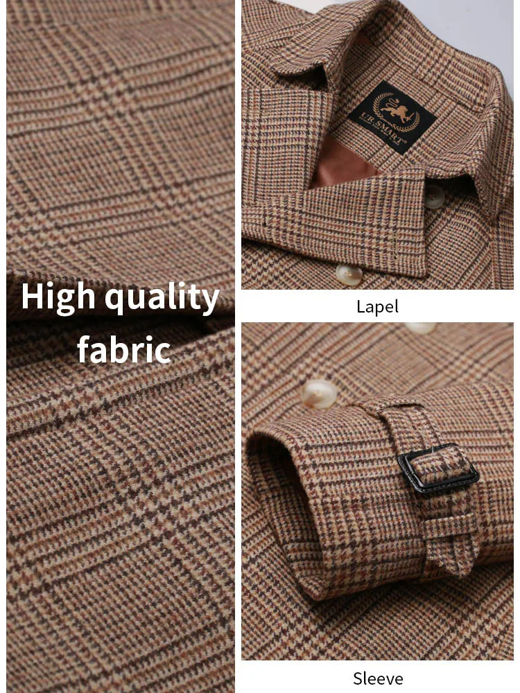 Men's Wool Blends Classic wool plaid coat for men with double breasted British fashion thickened insulation detachable down jacket 231130