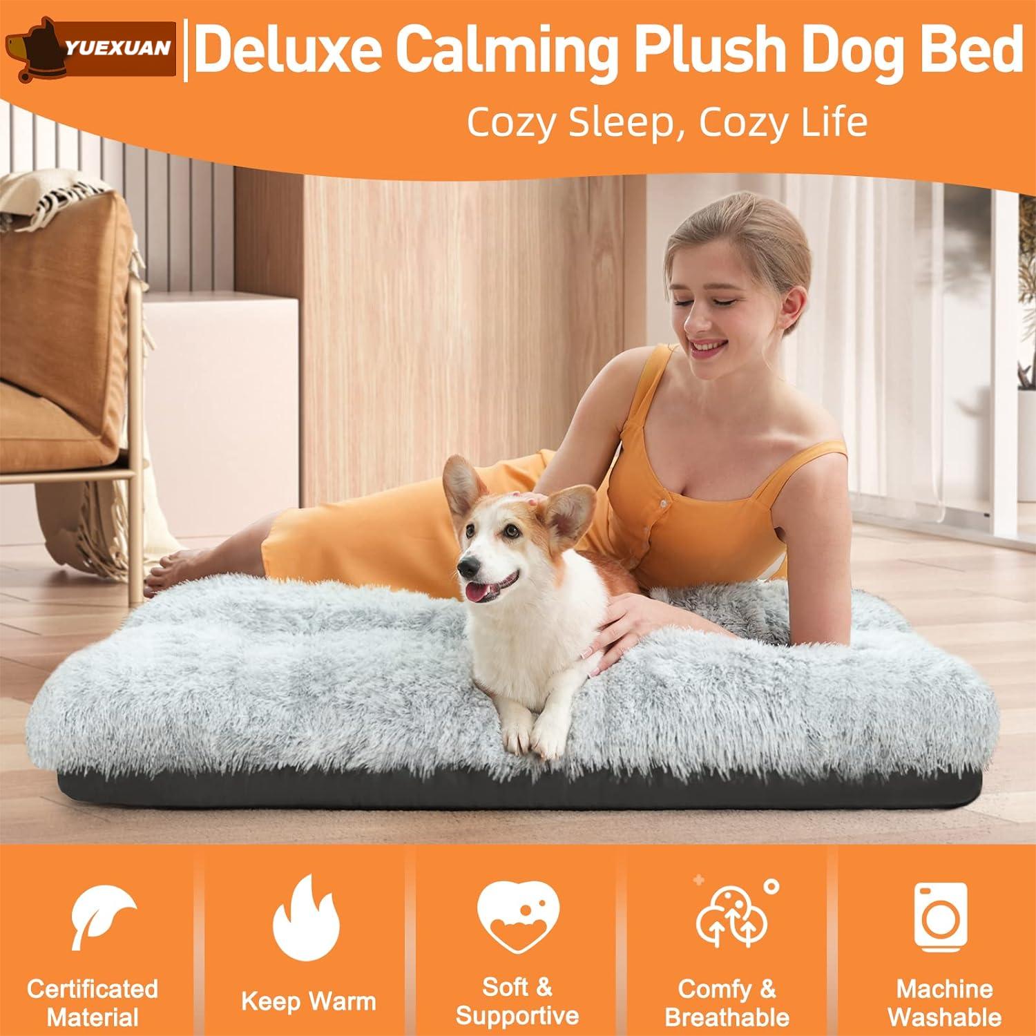 yuexuan design dog soft beds for large dogs fixable deluxe cozy pet dog kennel beds mats pet cat for crates washable dog bed comfy long plush ripstop 