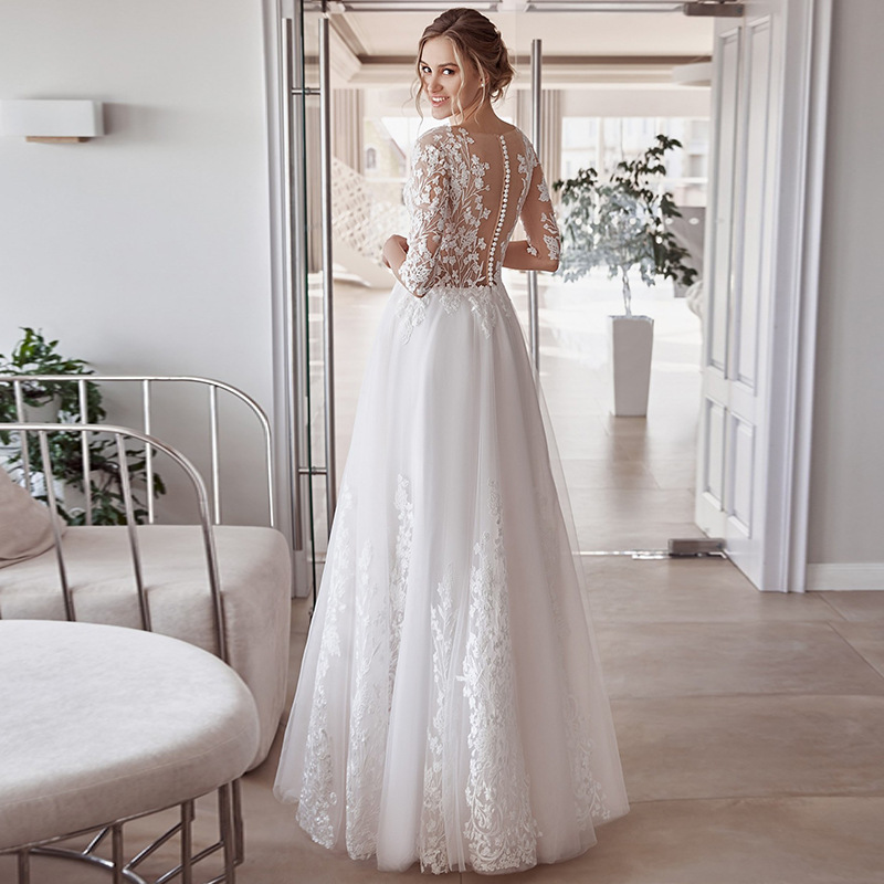 2024 Elegant A-line Wedding Dress Scoop Sheer Neck Half Sleeves Lace Appliques Tulle Bridal Formal Gowns Custom Made Vestidos De Novia Mariage