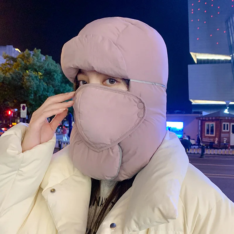 Trapper Hats Windproof Ski Balaclava Men Women Winter Down Padded Bomber Ushanka Russian Caps with Mask Detachable Earflap Pilot Hat 231130