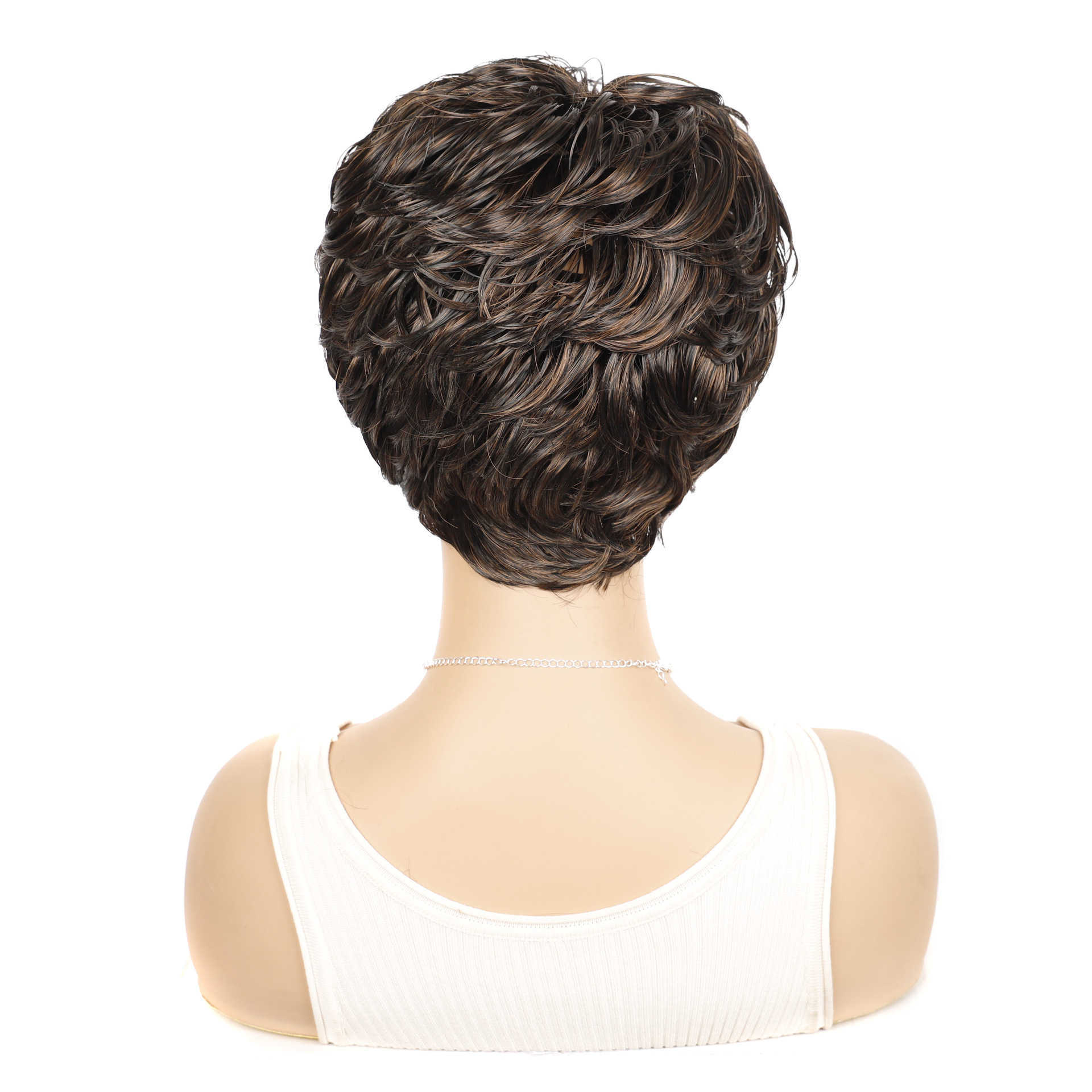 Short Wig headgear with oblique bangs short hair women's wig headgear women's wig headgear light brown