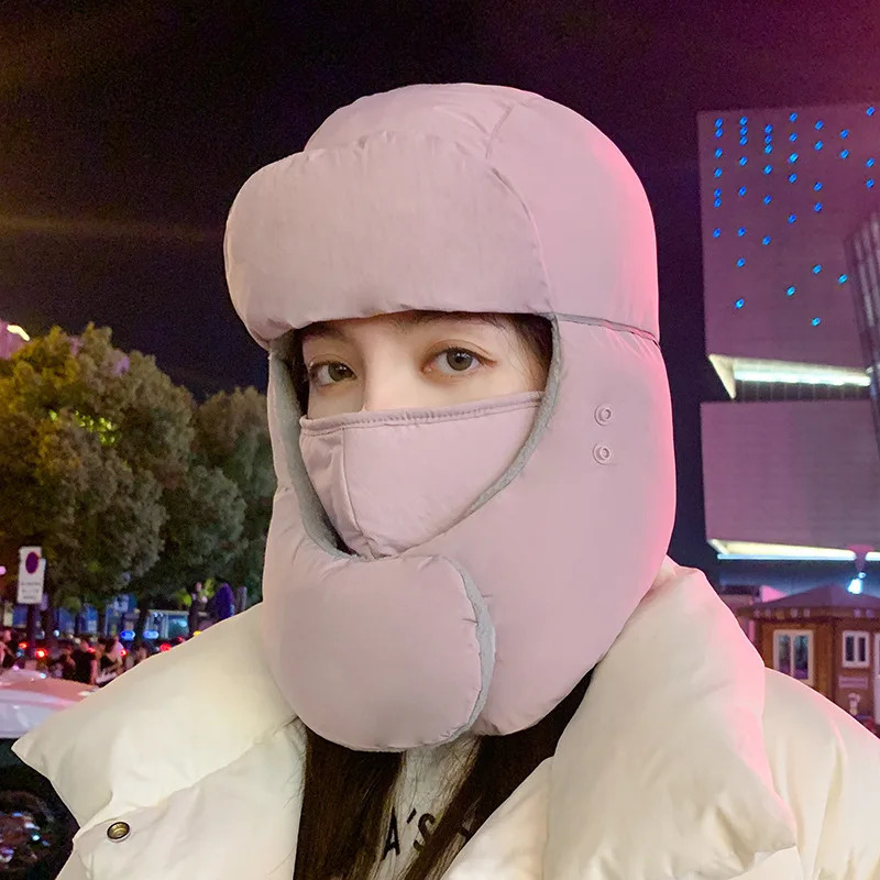 Trapper Hats Windproof Ski Balaclava Men Women Winter Down Padded Bomber Ushanka Russian Caps with Mask Detachable Earflap Pilot Hat 231130