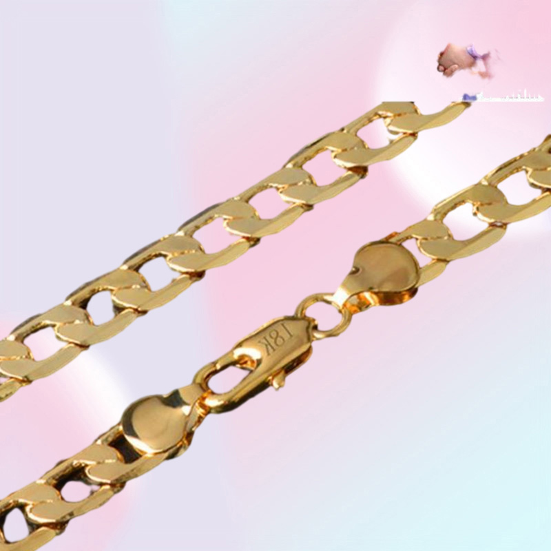 OMHXZJ Whole Personality Chains Fashion OL Woman Girl Party Wedding Gift Golds 8MM Figaro Chain 18KT Gold Chain Necklace