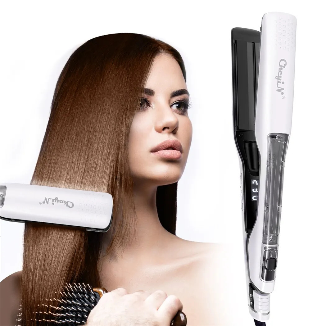 Hair Straighteners CkeyiN 40mm Hair Straightener Ceramic Fast Heating Negative Ion Flat Iron Steam Spray Adjustable Temperature Hair Styling Tool 2312