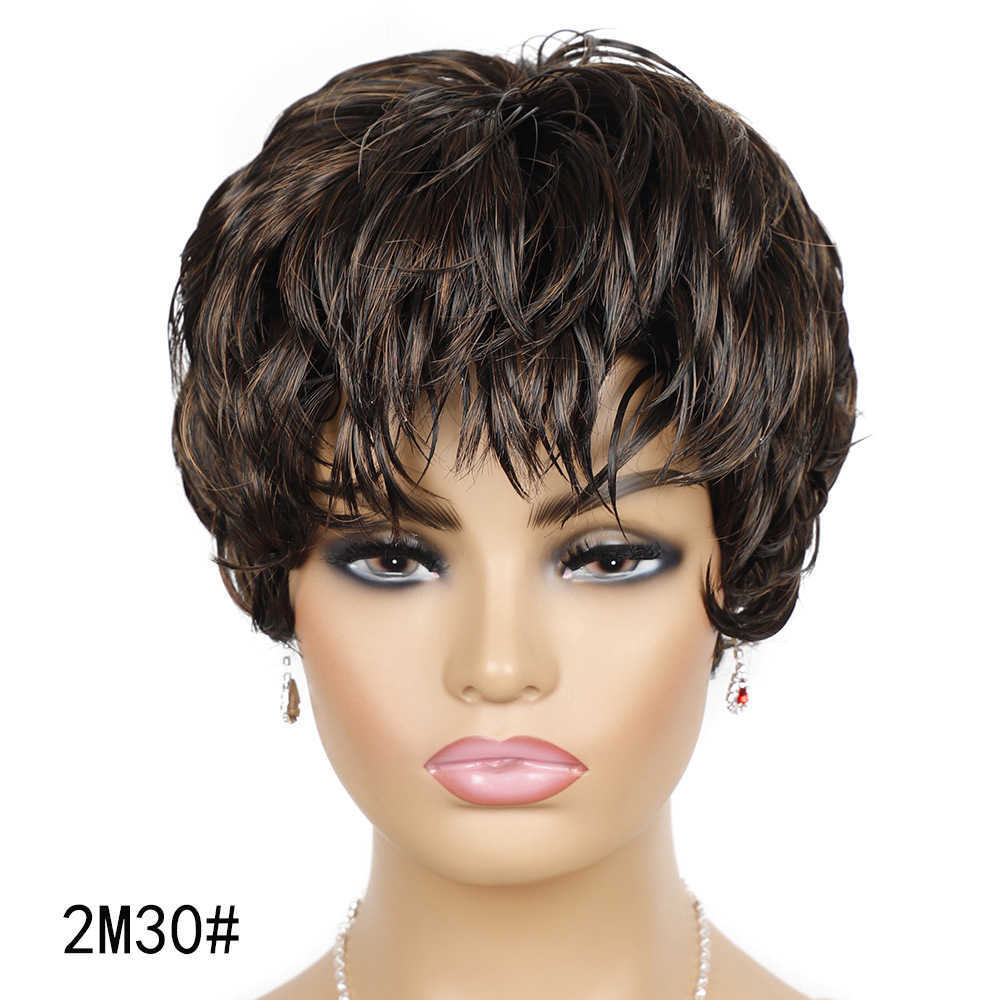 Short Wig headgear with oblique bangs short hair women's wig headgear women's wig headgear light brown