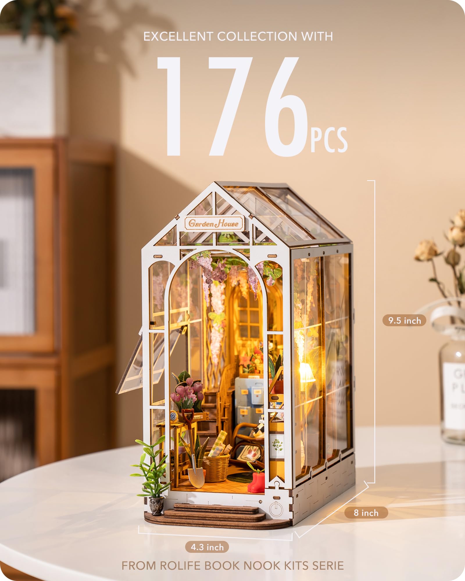 DIY Book Nook Kit Garden House, DIY Miniature Booknook Kit 3D Creative Decorative Bookend Bookshelf Insert 3D Puzzle for Adults