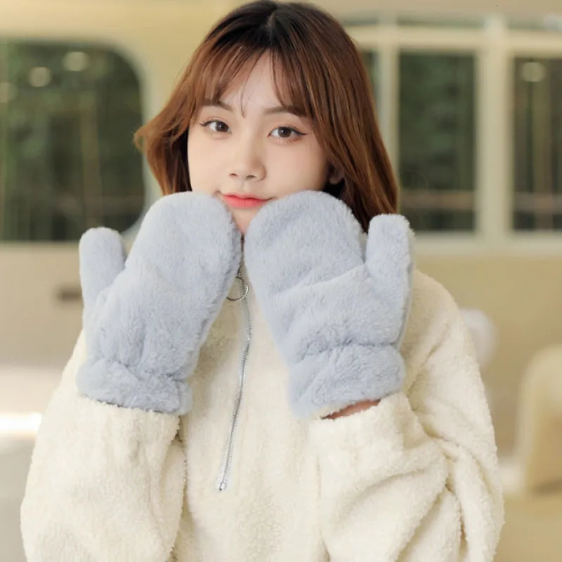 Five Fingers Glove Cute Lovely Sweety Soft Solid Plush Fluffy Winter Keep Warm Cold Protection Windproof Thickened Mittens 231130