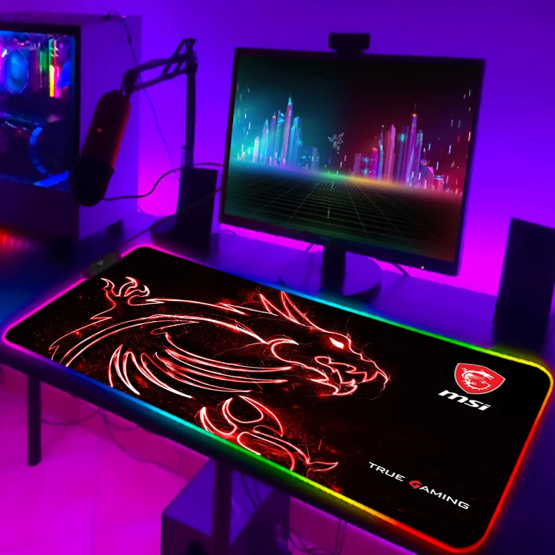 Mouse Pads Wrist Rests Desk mat Pad Gamer MSI Gaming Mousepad RGB Accessories Pc Full Mat Computer Desks Diy LED Mausepad 231130