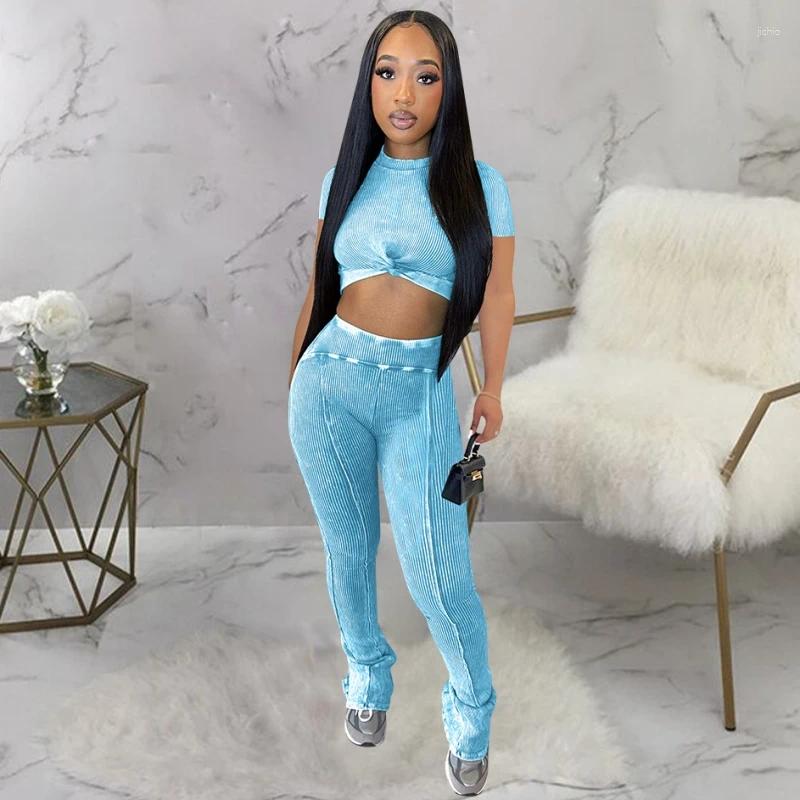 Womens Two Piece Pants 2 Women Set Arrival Spring Summer Matching Sets Printing Color Pieces Top And Suits Outfits Clothing