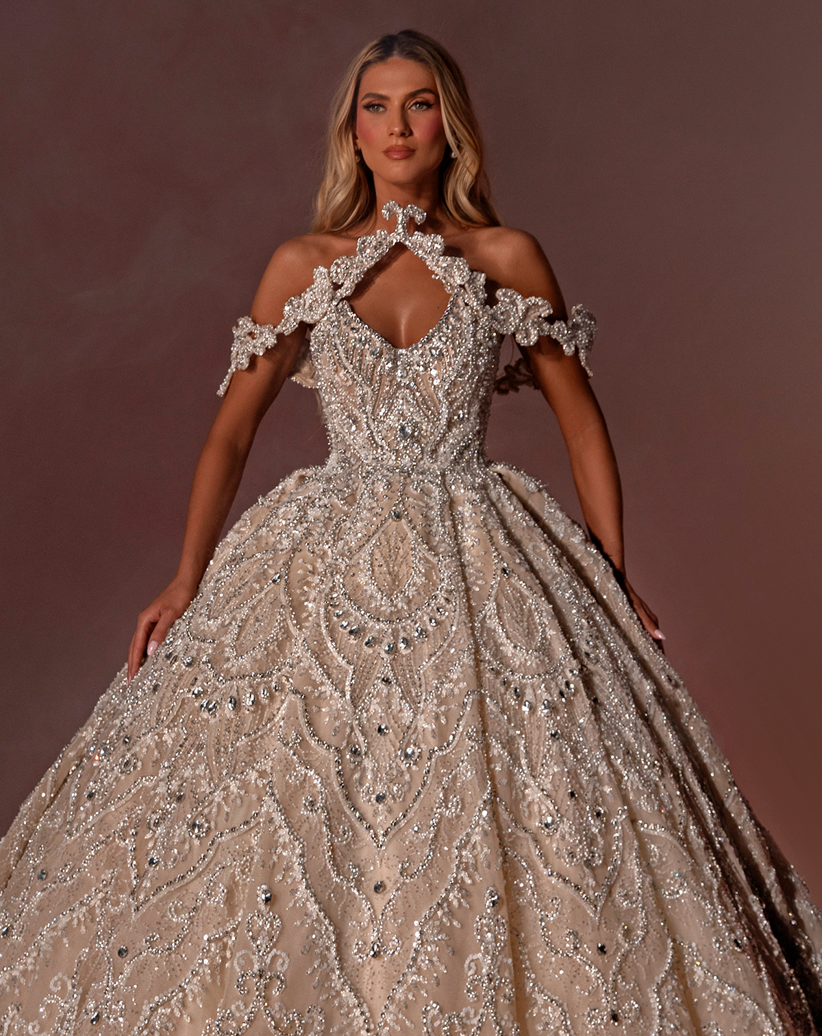 Luxury Crystal Ball Gown Wedding Dress Bridal Gowns Off The Shoulder Lace Beaded Plus Size Vestido De Novia