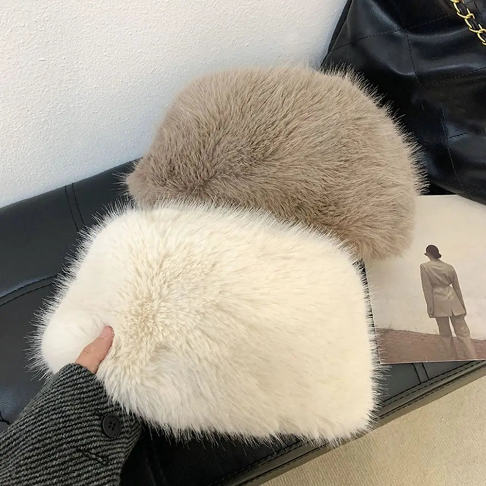Wide Brim Hats Bucket Hats Women Winter Warm Bucket Hat Faux Rabbit Fur Fisherman Cap Soft Furry Panama Hat Lady Outdoor Sun Cap Warmer 231201