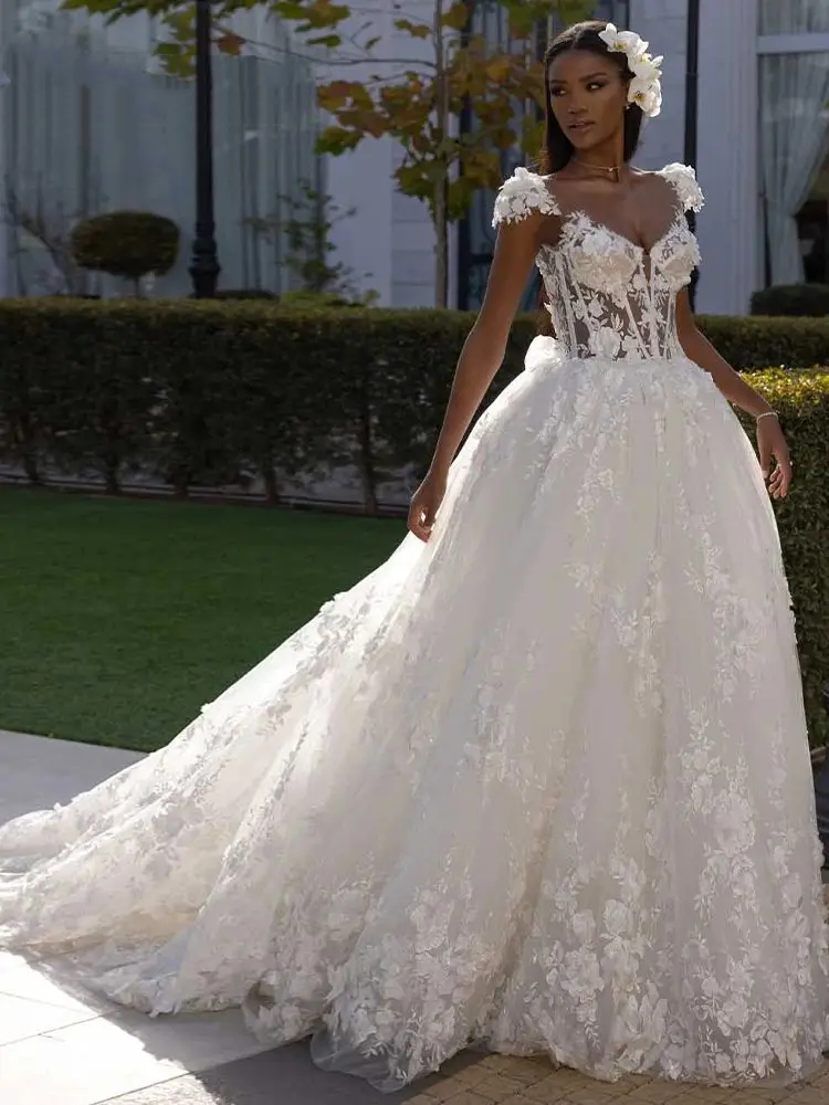 Floral Lace Appliques Bohemian Wedding Dresses A Line Backless Sexy Beach Bridal Gowns Short Sleeves Illusion Corset Summer Bride Formal Dress 2024 Ro