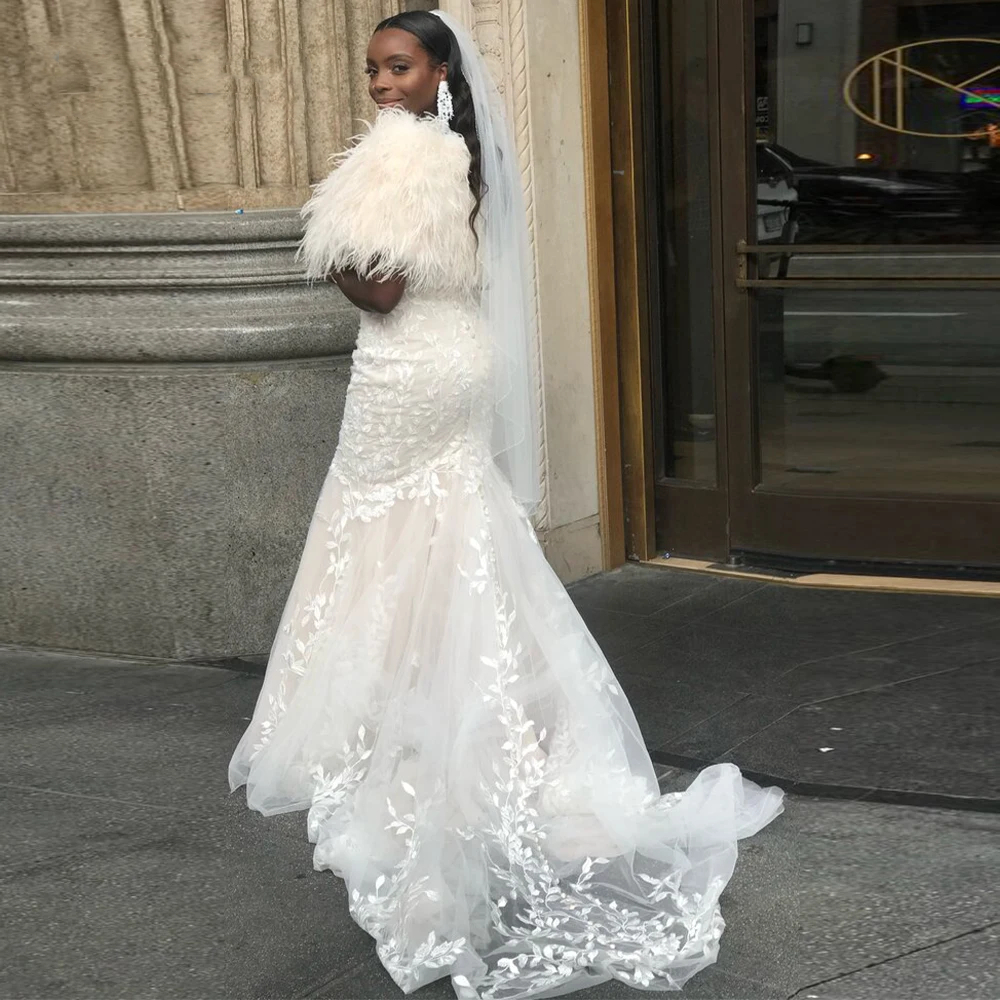 Boho Mermaid Wedding Dresses Lace Appliques Sweetheart Long Tulle Bridal Gowns Sleeveless Bohemian Beach Bride Dress 2024 Summer