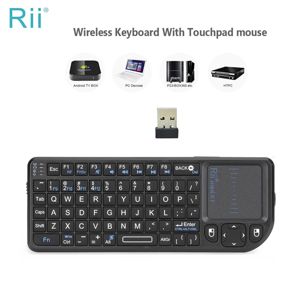 Keyboards Rii X1 2.4GHz Mini Wireless Keyboard English/ES/FR Keyboards with TouchPad for Android TV Box/PC/Laptop 231130