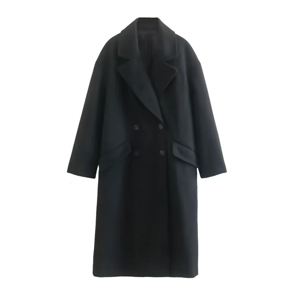 Women's Wool Blends PB ZA AutumnWinter Women's Unisex Mid Length Double Breasted Windbreaker Woolen Coat 231130