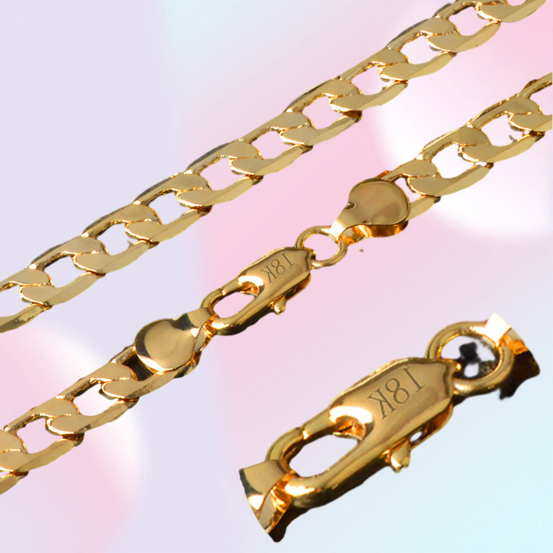 OMHXZJ Whole Personality Chains Fashion OL Woman Girl Party Wedding Gift Golds 8MM Figaro Chain 18KT Gold Chain Necklace