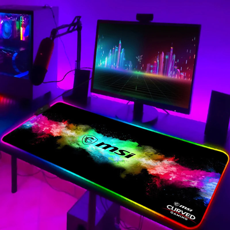 Mouse Pads Wrist Rests Desk mat Pad Gamer MSI Gaming Mousepad RGB Accessories Pc Full Mat Computer Desks Diy LED Mausepad 231130