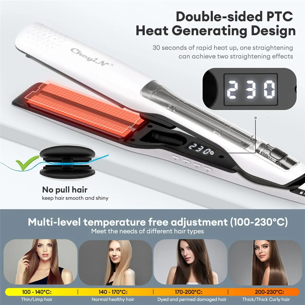 Hair Straighteners CkeyiN 40mm Hair Straightener Ceramic Fast Heating Negative Ion Flat Iron Steam Spray Adjustable Temperature Hair Styling Tool 2312
