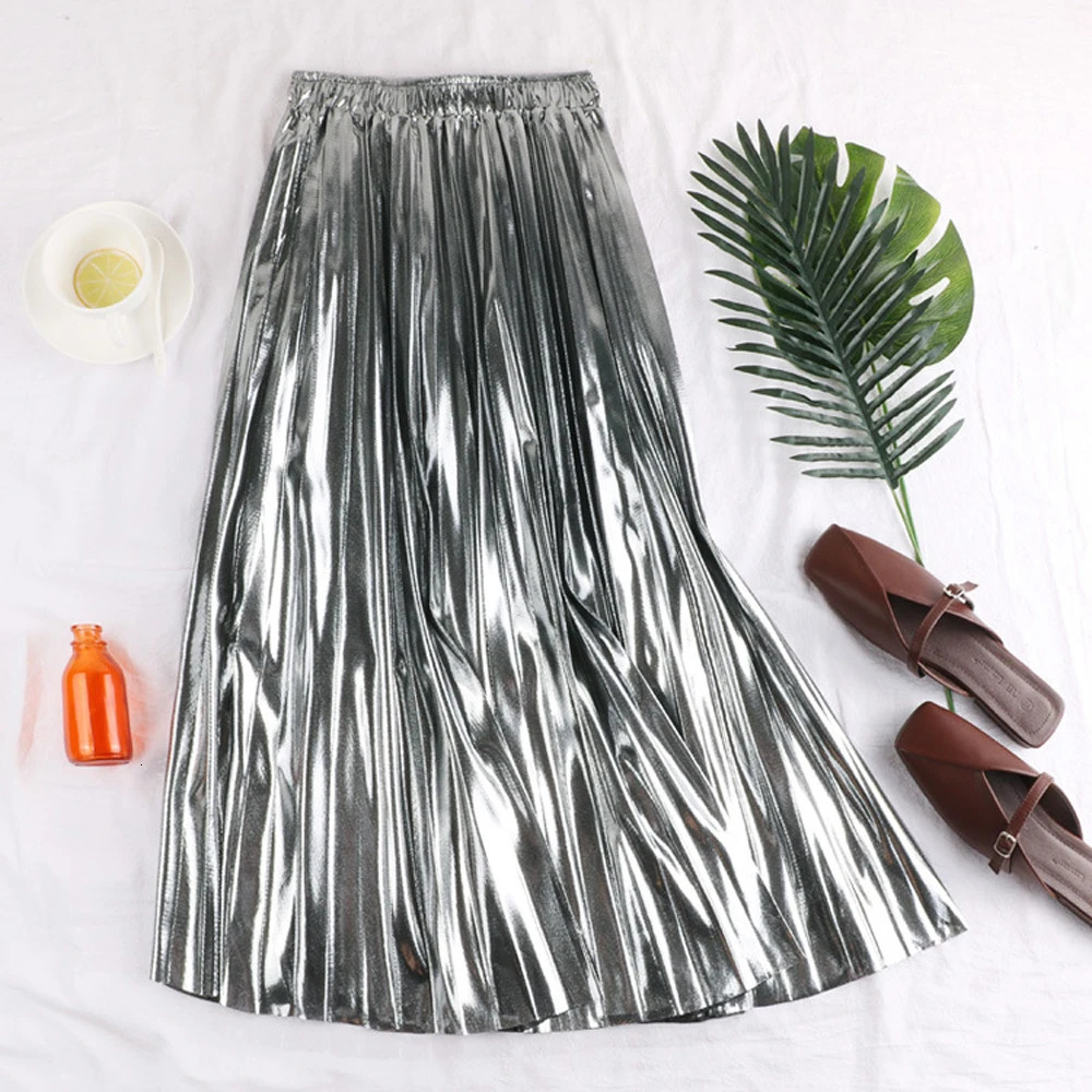 Two Piece Dress Elegant Women Midi Skirt VD1824 High Waist Black Silver Gold Solid Color Pleated 231201