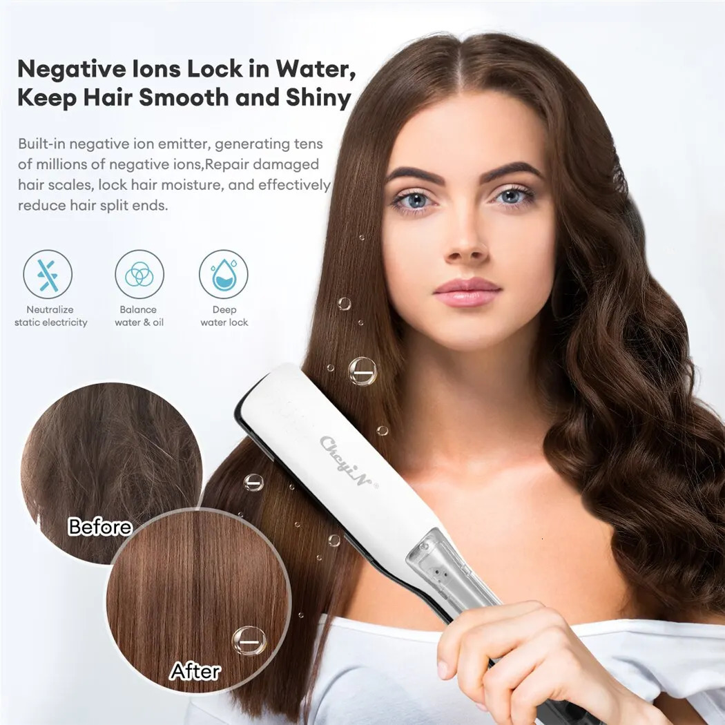 Hair Straighteners CkeyiN 40mm Hair Straightener Ceramic Fast Heating Negative Ion Flat Iron Steam Spray Adjustable Temperature Hair Styling Tool 2312