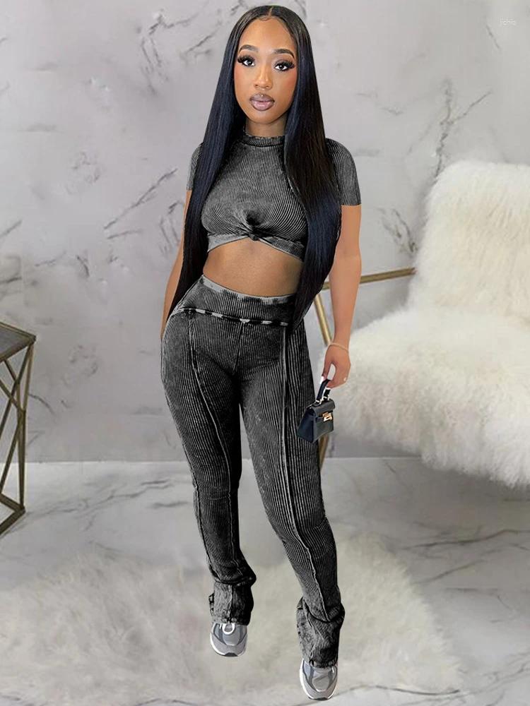 Womens Two Piece Pants 2 Women Set Arrival Spring Summer Matching Sets Printing Color Pieces Top And Suits Outfits Clothing