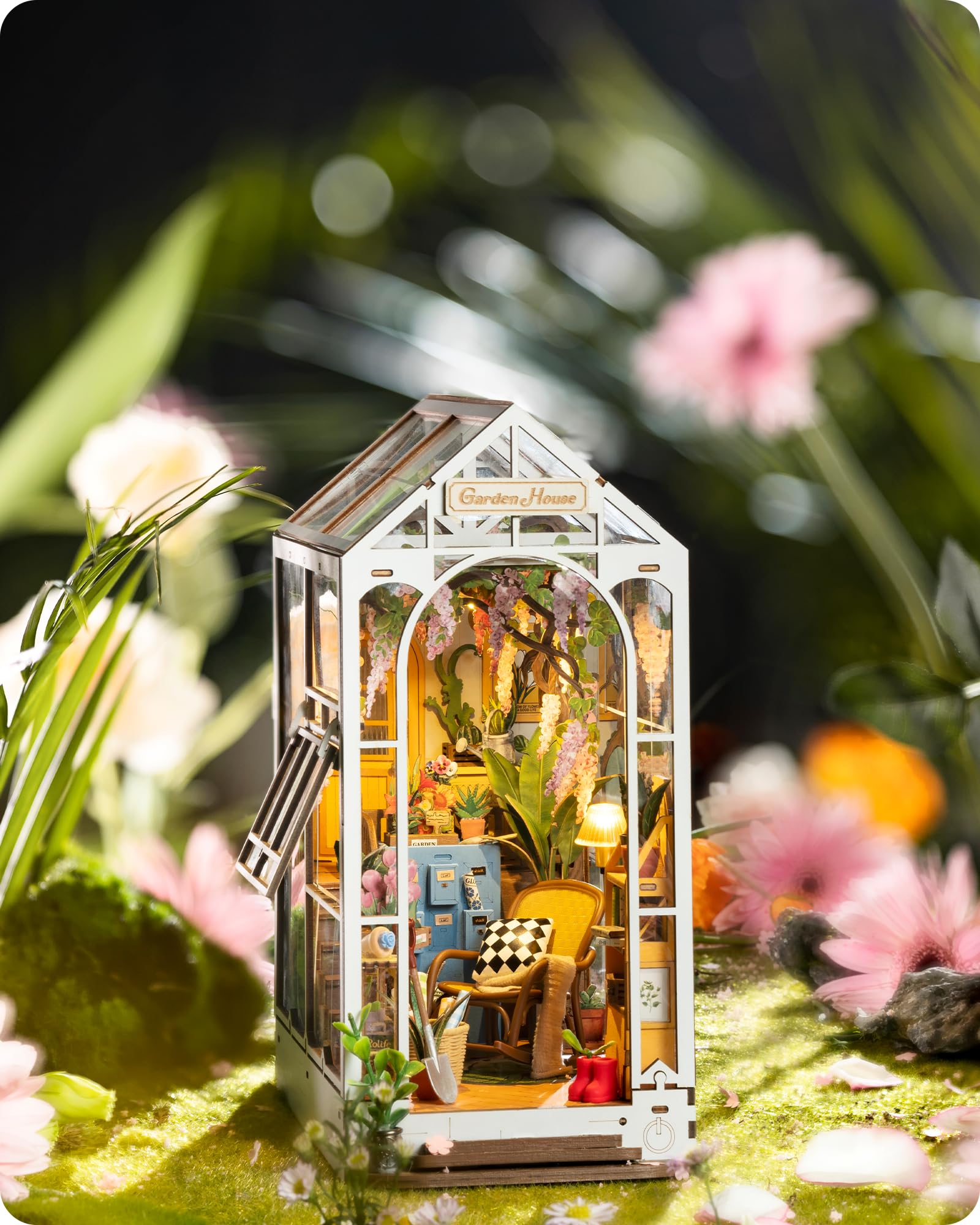 DIY Book Nook Kit Garden House, DIY Miniature Booknook Kit 3D Creative Decorative Bookend Bookshelf Insert 3D Puzzle for Adults