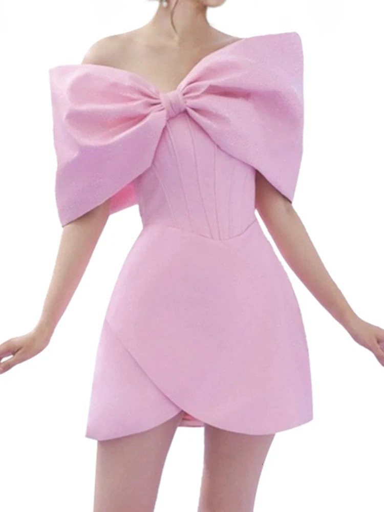 Basic Casual Dresses DEAT Fashion Women's Dress Solid Slash Neck Raglan Sleeve Gauze Patchwork Bow Mini A-line Dresses Female Summer 17A2388 2311