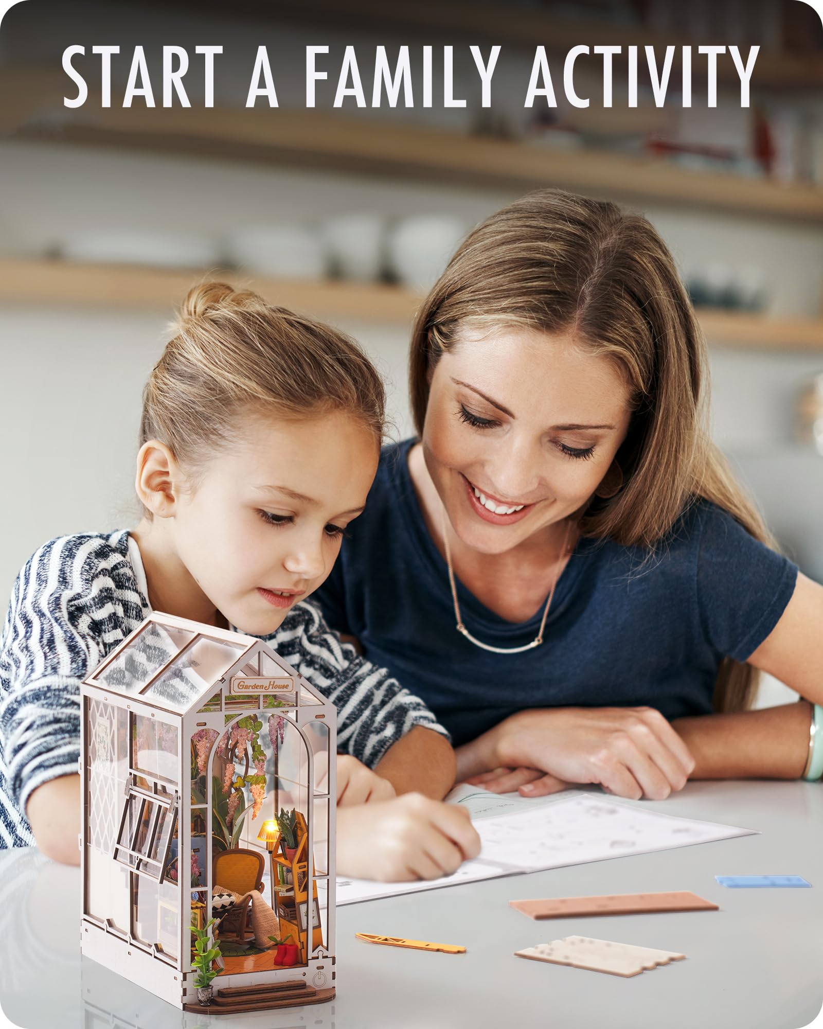 DIY Book Nook Kit Garden House, DIY Miniature Booknook Kit 3D Creative Decorative Bookend Bookshelf Insert 3D Puzzle for Adults