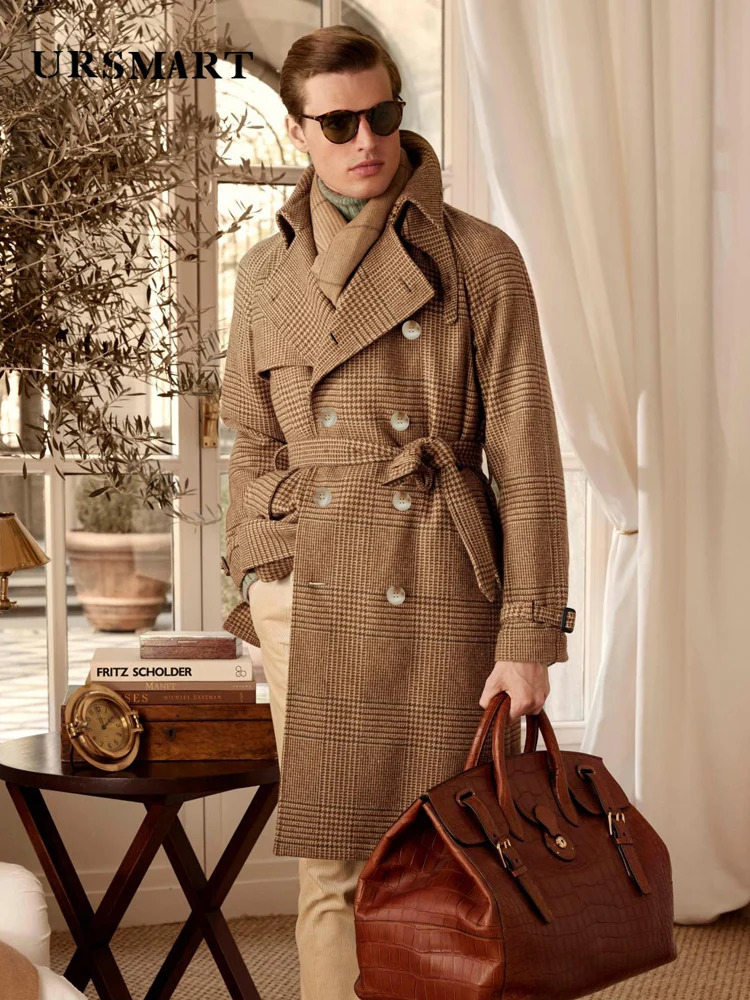 Men's Wool Blends Classic wool plaid coat for men with double breasted British fashion thickened insulation detachable down jacket 231130