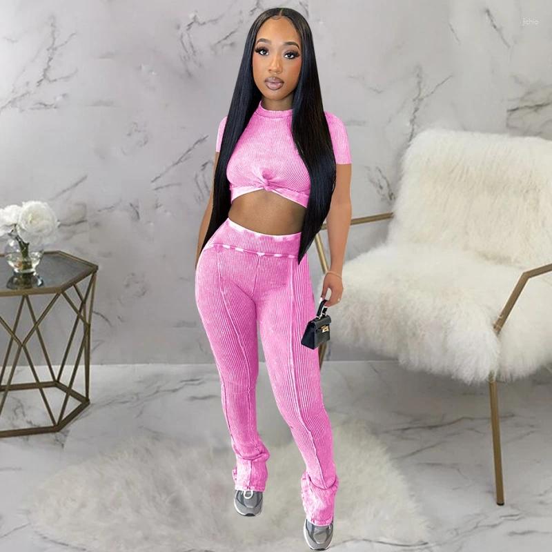 Womens Two Piece Pants 2 Women Set Arrival Spring Summer Matching Sets Printing Color Pieces Top And Suits Outfits Clothing