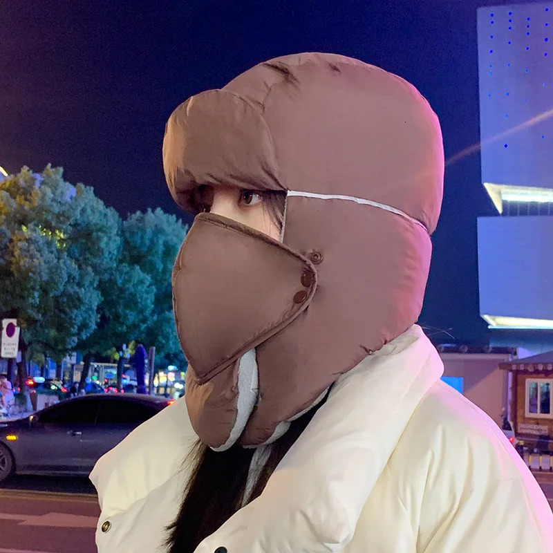 Trapper Hats Windproof Ski Balaclava Men Women Winter Down Padded Bomber Ushanka Russian Caps with Mask Detachable Earflap Pilot Hat 231130