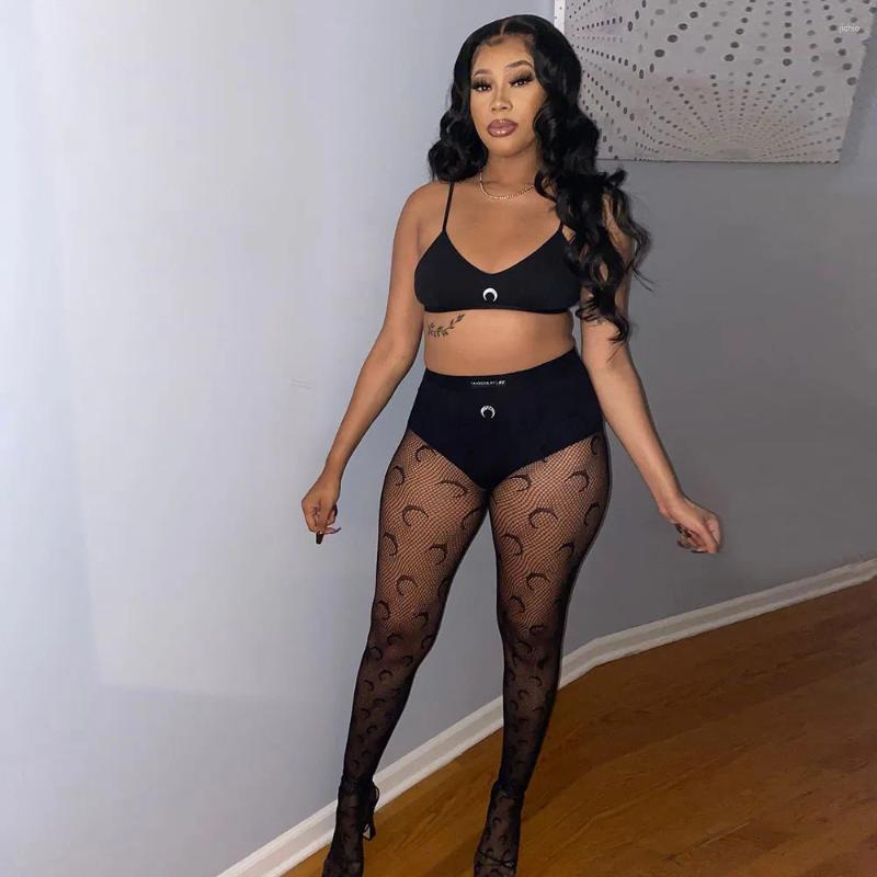 Womens Two Piece Pants 2024 Summer Swimwear Beach See Through Women Long Pant Print Crop Top Tube 2PCs Set High Street Ladies Bikini
