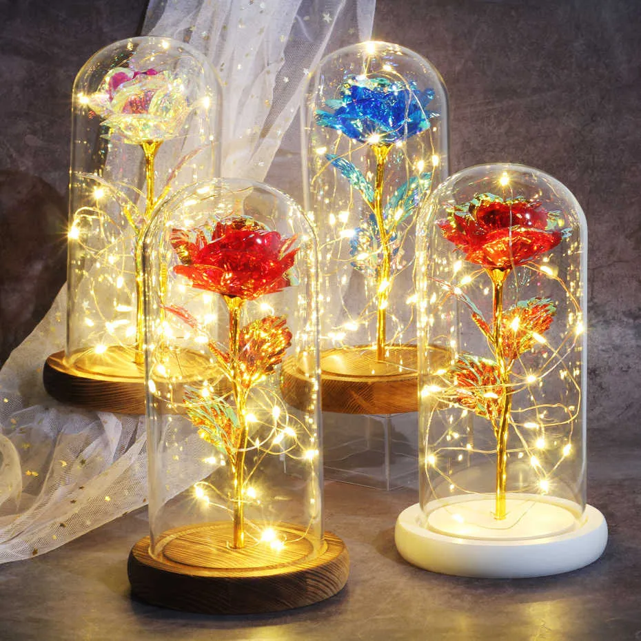 Valentine Gift Eternal LED Light Beauty And Beast Rose In Glass Dome Birthday Gift For Valentine S Day