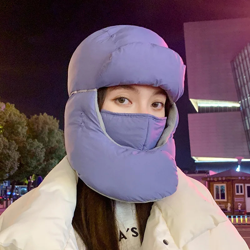 Trapper Hats Windproof Ski Balaclava Men Women Winter Down Padded Bomber Ushanka Russian Caps with Mask Detachable Earflap Pilot Hat 231130
