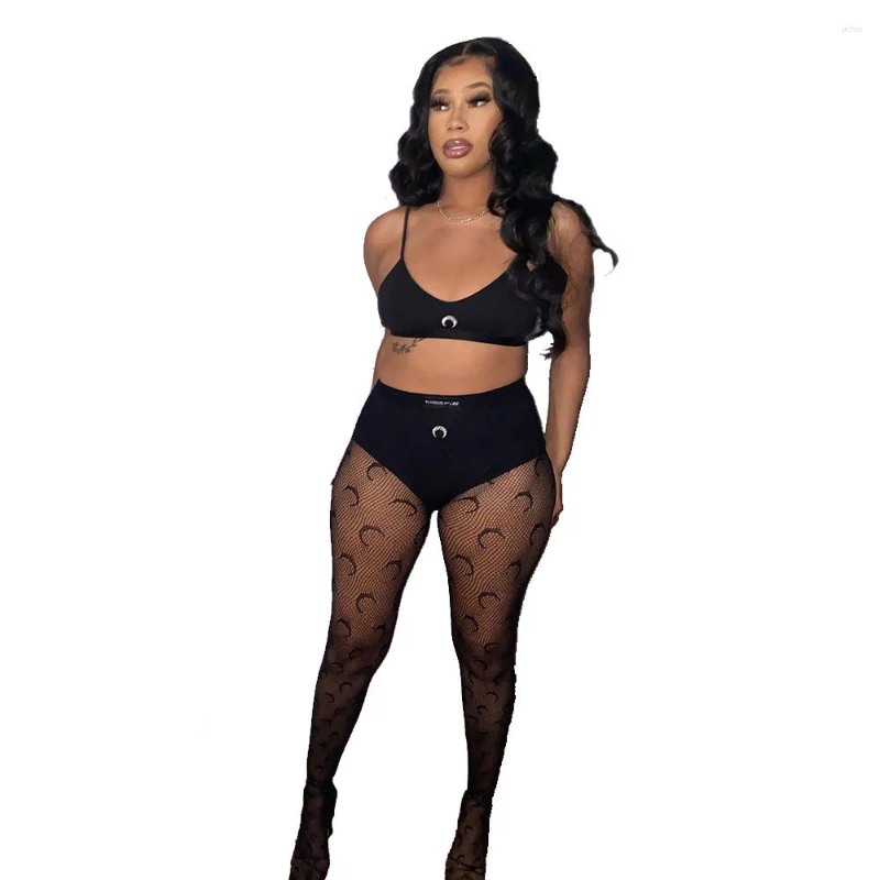 Womens Two Piece Pants 2024 Summer Swimwear Beach See Through Women Long Pant Print Crop Top Tube 2PCs Set High Street Ladies Bikini