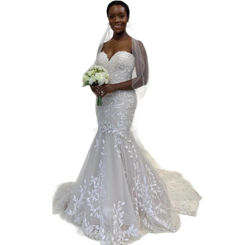 Boho Mermaid Wedding Dresses Lace Appliques Sweetheart Long Tulle Bridal Gowns Sleeveless Bohemian Beach Bride Dress 2024 Summer