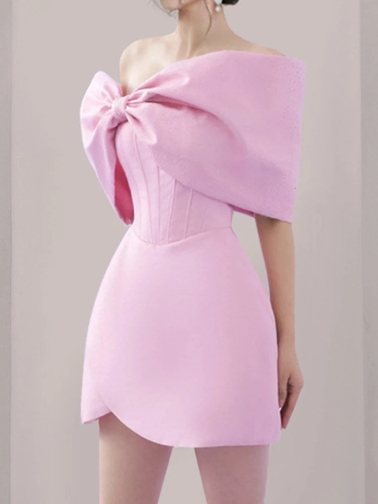 Basic Casual Dresses DEAT Fashion Women's Dress Solid Slash Neck Raglan Sleeve Gauze Patchwork Bow Mini A-line Dresses Female Summer 17A2388 2311