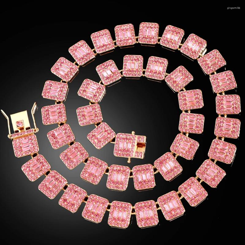Chains 13mm Iced Out Baguette Pink Tennis Chain Necklace Bracelet For Women Men Paved Bg Square Crystal k Necklaces Hip Hop Jewelry Gift