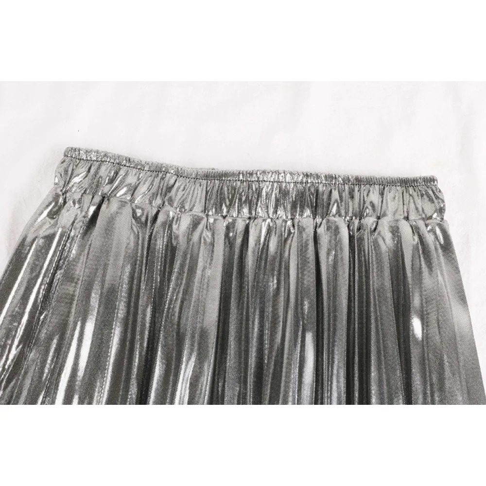 Two Piece Dress Elegant Women Midi Skirt VD1824 High Waist Black Silver Gold Solid Color Pleated 231201