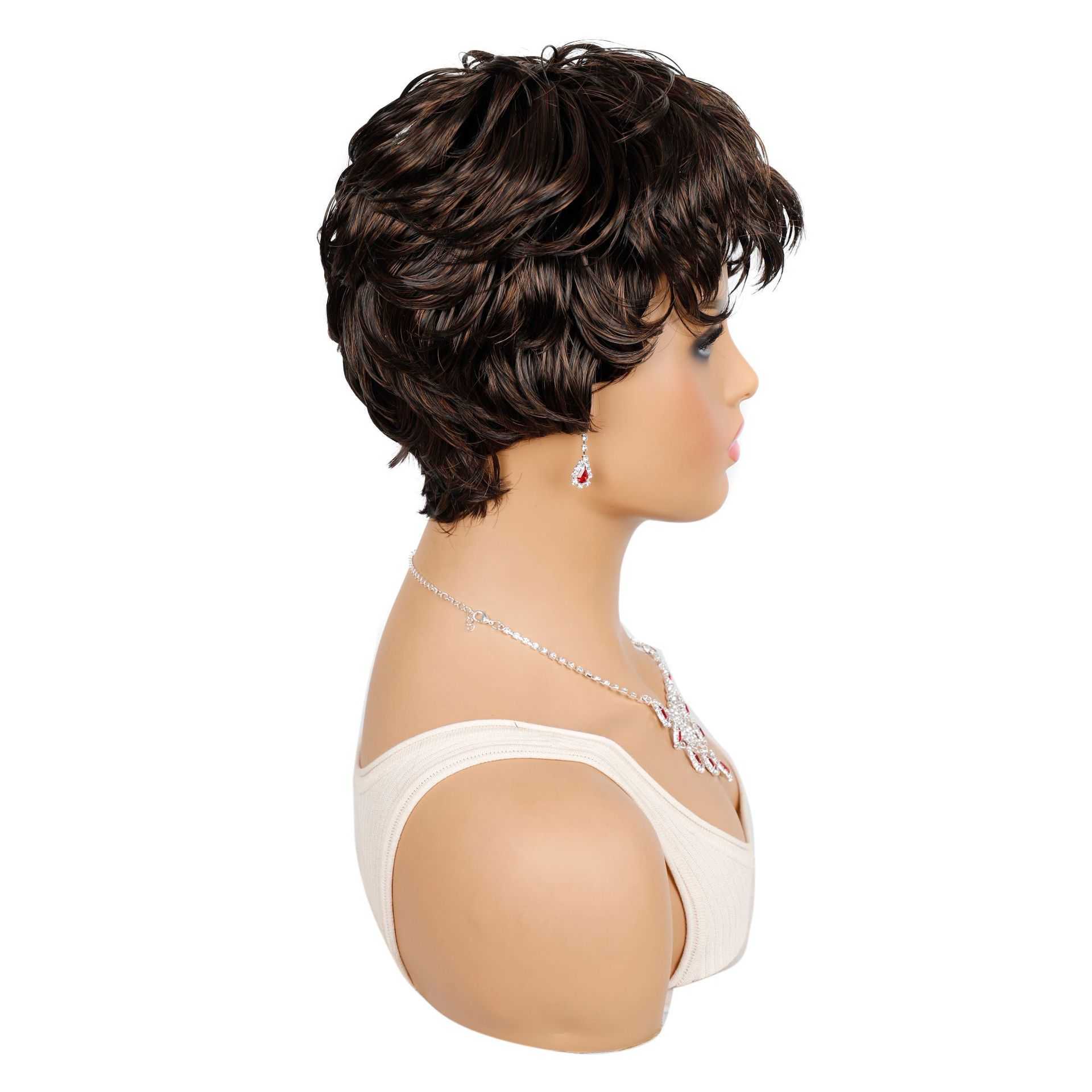 Short Wig headgear with oblique bangs short hair women's wig headgear women's wig headgear light brown