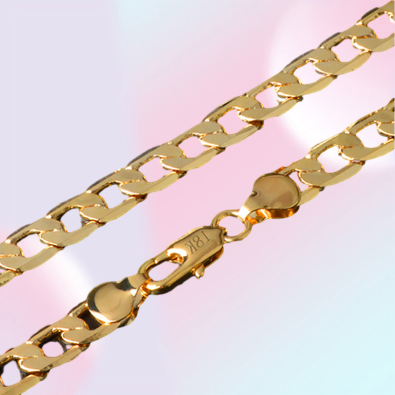 OMHXZJ Whole Personality Chains Fashion OL Woman Girl Party Wedding Gift Golds 8MM Figaro Chain 18KT Gold Chain Necklace