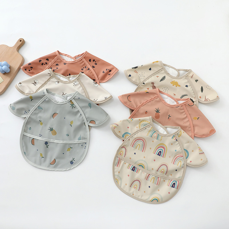 Baby PU Waterproof Bibs Cartoon Print Eating Clothes Super Soft Dirt Proof Feeding Burp Cloths Sleeveless