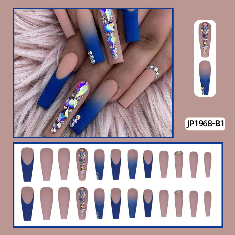 False Nails Nail piece super long ballet nail charm dark blue frosted diamond wearing armor 230515