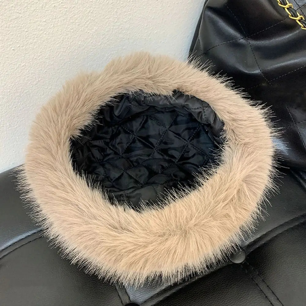 Wide Brim Hats Bucket Hats Women Winter Warm Bucket Hat Faux Rabbit Fur Fisherman Cap Soft Furry Panama Hat Lady Outdoor Sun Cap Warmer 231201