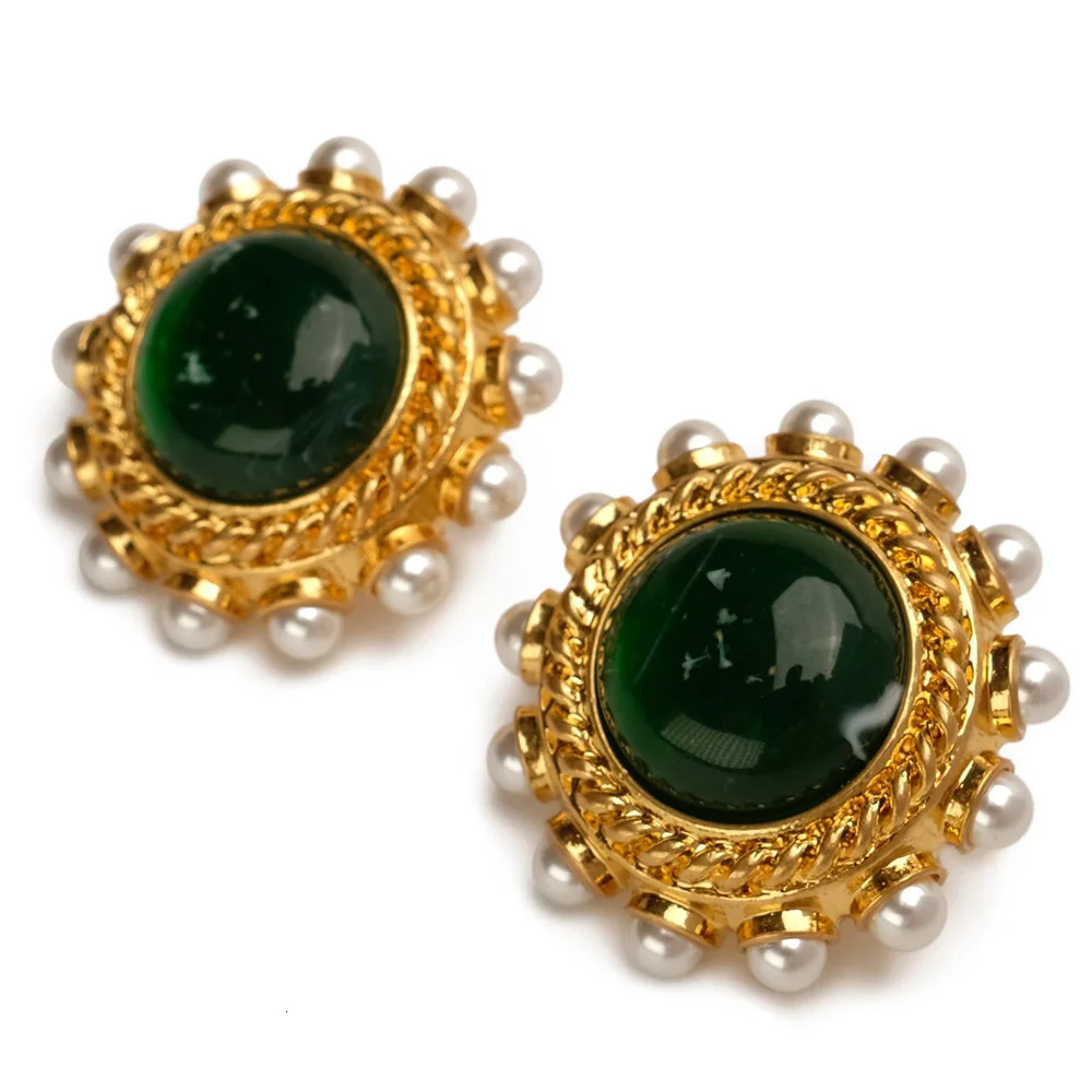 Charm French Women Vintage Green Glass Elegant Medieval Court Style Earrings 231130
