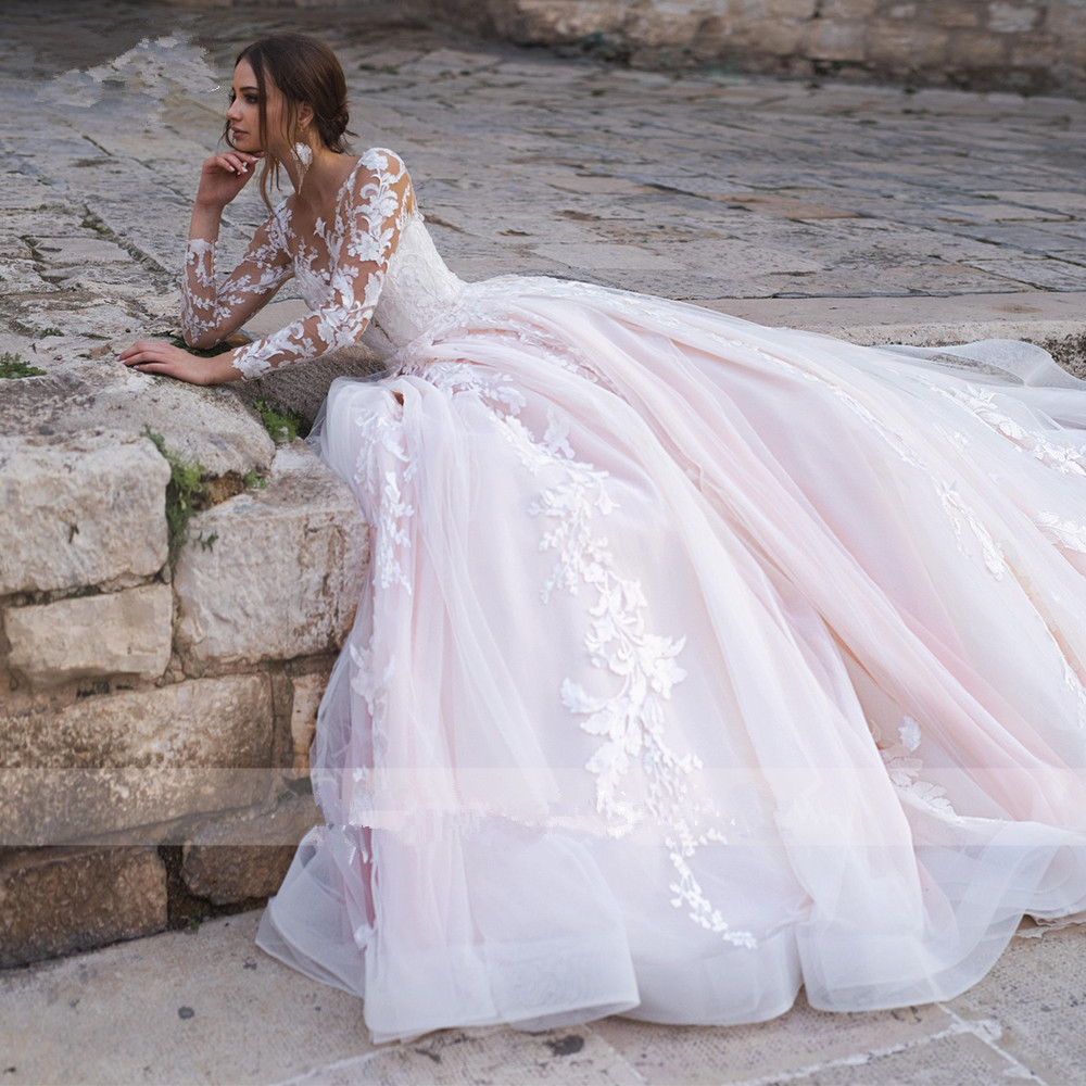 2024 Vintage A-line Wedding Dress Scoop Sheer Neck Long Sleeves Lace Appliques Tulle Bridal Formal Gowns Custom Made Vestidos De Novia Mariage