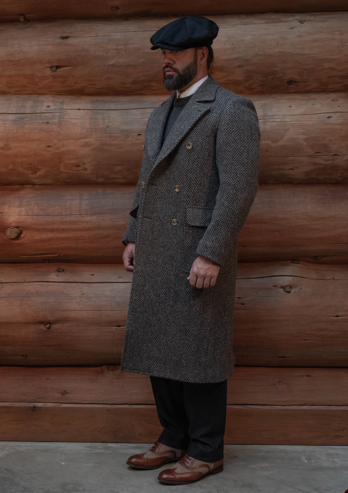 Retro Men Gray Overcoat Blazer Notch Lapel Double Breasted Wedding Tuxedos Coats Only One Jacket