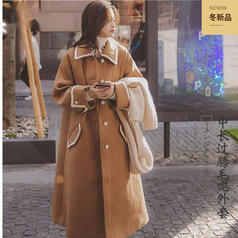 Women Blends 2023 Autumn Winter Thickened Insulation Mid Length High End Temperament Korean Version Loose Slim Fit Woolen Coat 231130