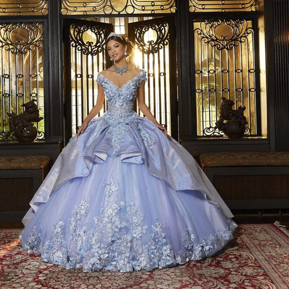 Pink Quinceanera Dress Ball Gown With Bow Off The Shoulder Flowers Butterfly Appliques Beading Corset Pageant Sweet 15 Party Birthday 03